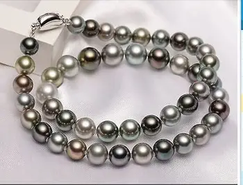 

NEW AAA10-11mm tahitian black multicolor pearl necklace 18inch 925s