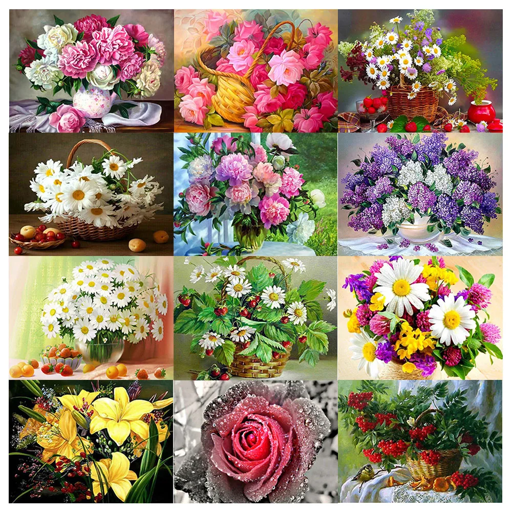 

100% Full 5D Diy Daimond Painting Flowers 3D Diamond Painting Round Rhinestones Diamant Painting Embroidery Home Decor