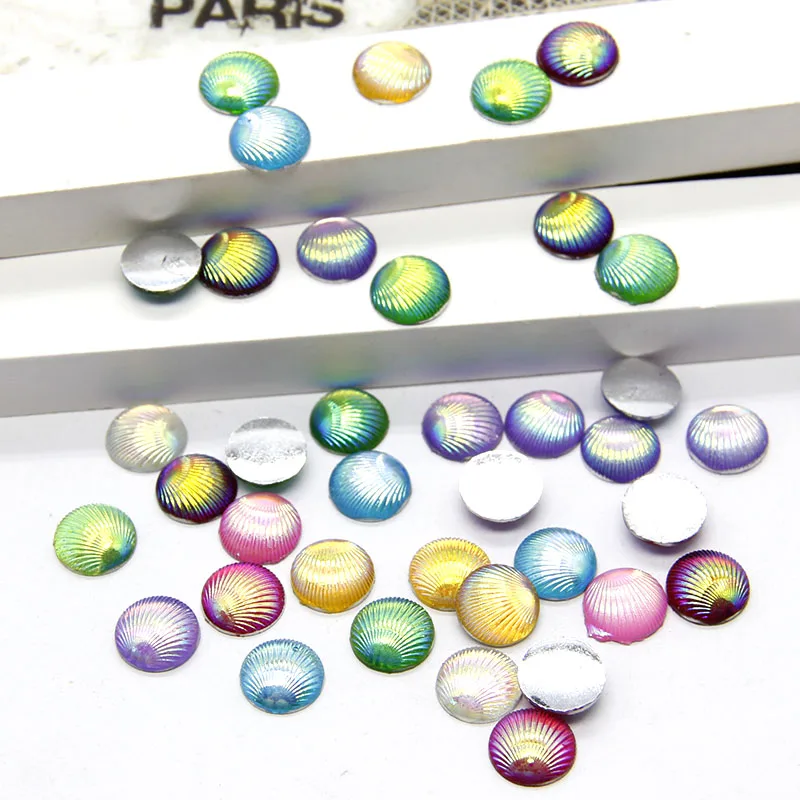 

40pcs 7*7mm Colorful Round Shell Line Kawaii Flat Back Resin Cabochon DIY Craft Wedding Decoration Embellishment