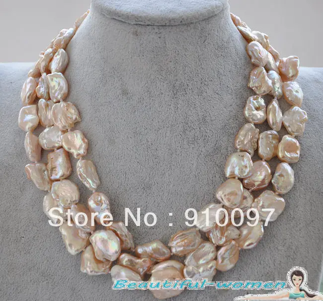 

>>>48" 20mm pink baroque keshi reborn pearl necklace silver clasp