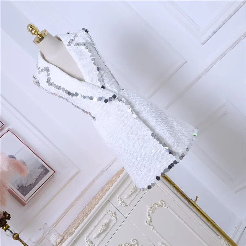 Cakucool Women Sequins Vest Autumn Wool Blend Turn-down Collar Formal Office Lady Waistcoat Slim Sleeveless Jacket Female White Cakucool Women Sequins Vest Autumn Wool Blend Turn-down Collar Formal Office Lady Waistcoat Slim Sleeveless Jacket Female White