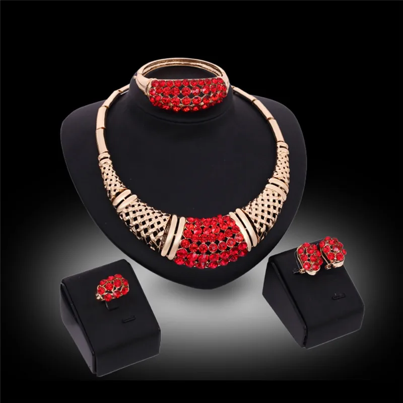 Red Jewelry Sets Enamel Jewelry Statement Necklace Set Earrings for