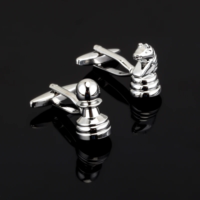 

Luxury Shirt Men Gift Chess Cufflinks Novelty Knights & Pawns Design Silver Color Copper Cuff Links Wholesale&retail