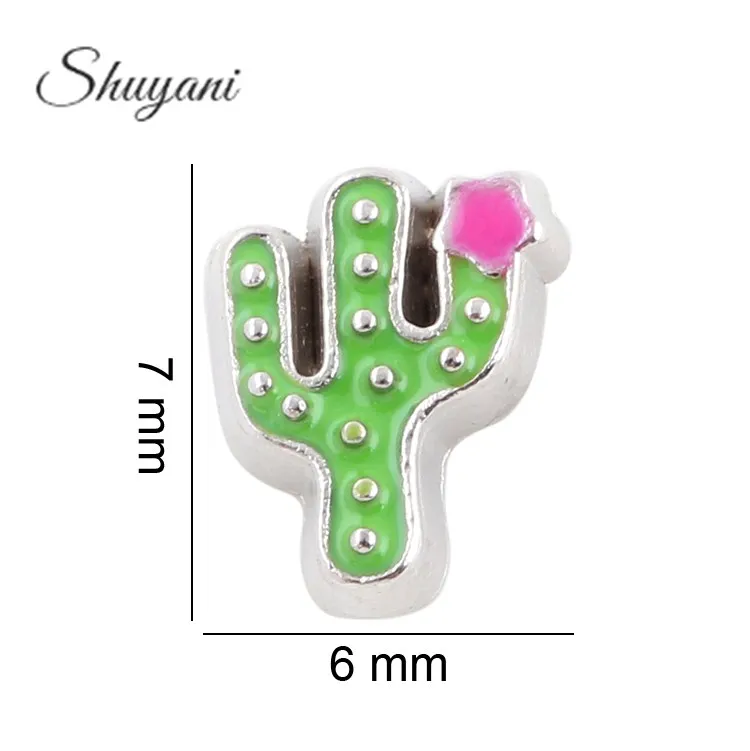

7*6mm Green Enamel Cactus Plant Floating Charms For Glass Living Memory Locket