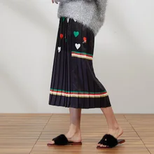 Весна осень Англия Стиль женщина темперамент Европа Америка любовь печати плиссированные юбки Винтаж Империя элегантные женские юбка