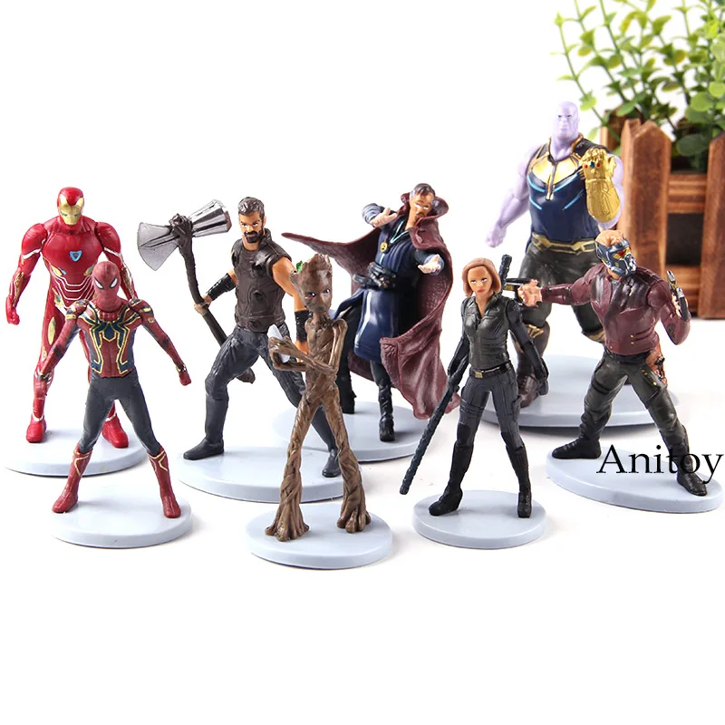 

The Avengers Marvel Thanos Thor Spiderman Iron Man Star Lord Black Widow Doctor Strange Tree Man Figure Action Toy 8pcs/set