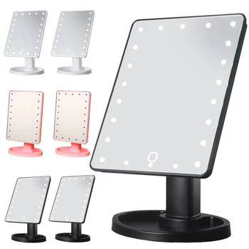 

Led desktop storage vanity mirror touch screen vanity mirror with 16/22 LED light touch sensor adjustable table 360 rotation