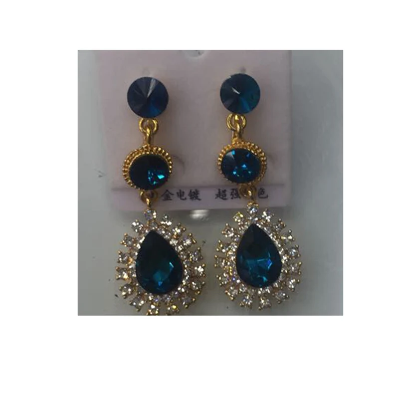 Бренд Grace Jun, новинка, 7 цветов на выбор, серьги с австрийскими кристаллами, не пирсинг для женщин, элегантные серьги в виде капли воды, бижутерия - Окраска металла: navy blue