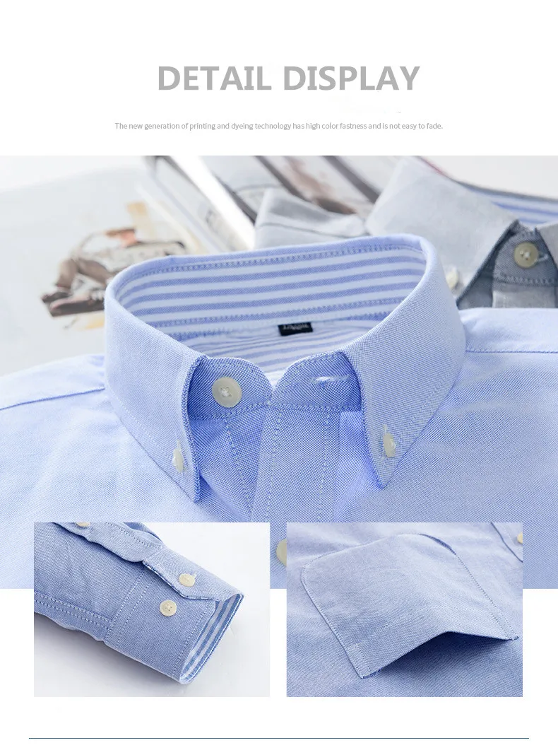 Мужские оксфордские рубашки из чистого хлопка, повседневные одноцветные ...