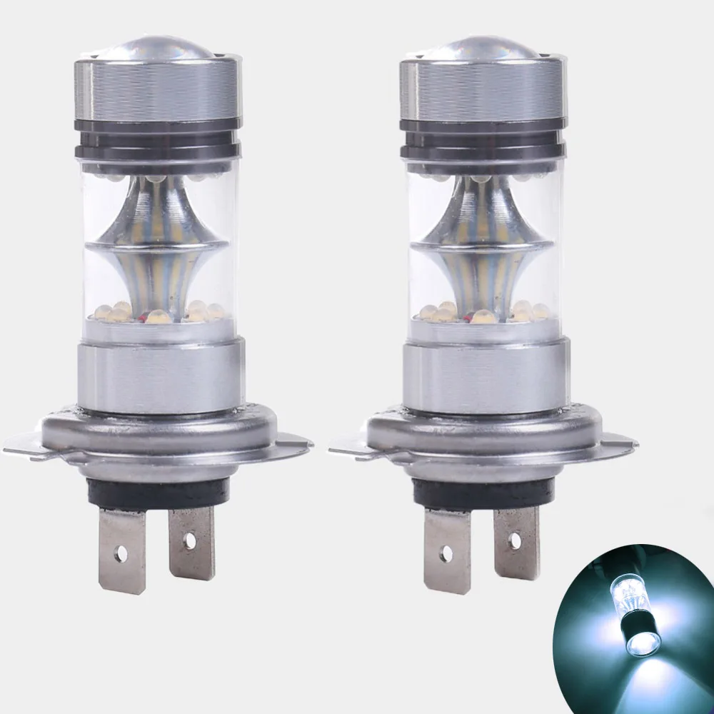 

H7 100W Fog Lamp White 6500K 12V LED Car Light Bulb Projector Lens LEDs Bulbs Tail Driving DRL Daytime Running Lights Auto Lamps
