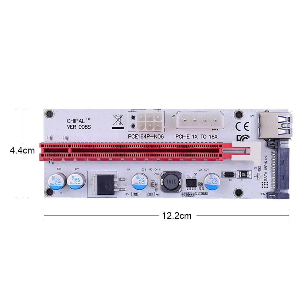 CHIPAL 3in1 VER008S 60 см переходная карта PCI E 008S Express 1X для 16X 4Pin 6Pin SATA Мощность светодиодный