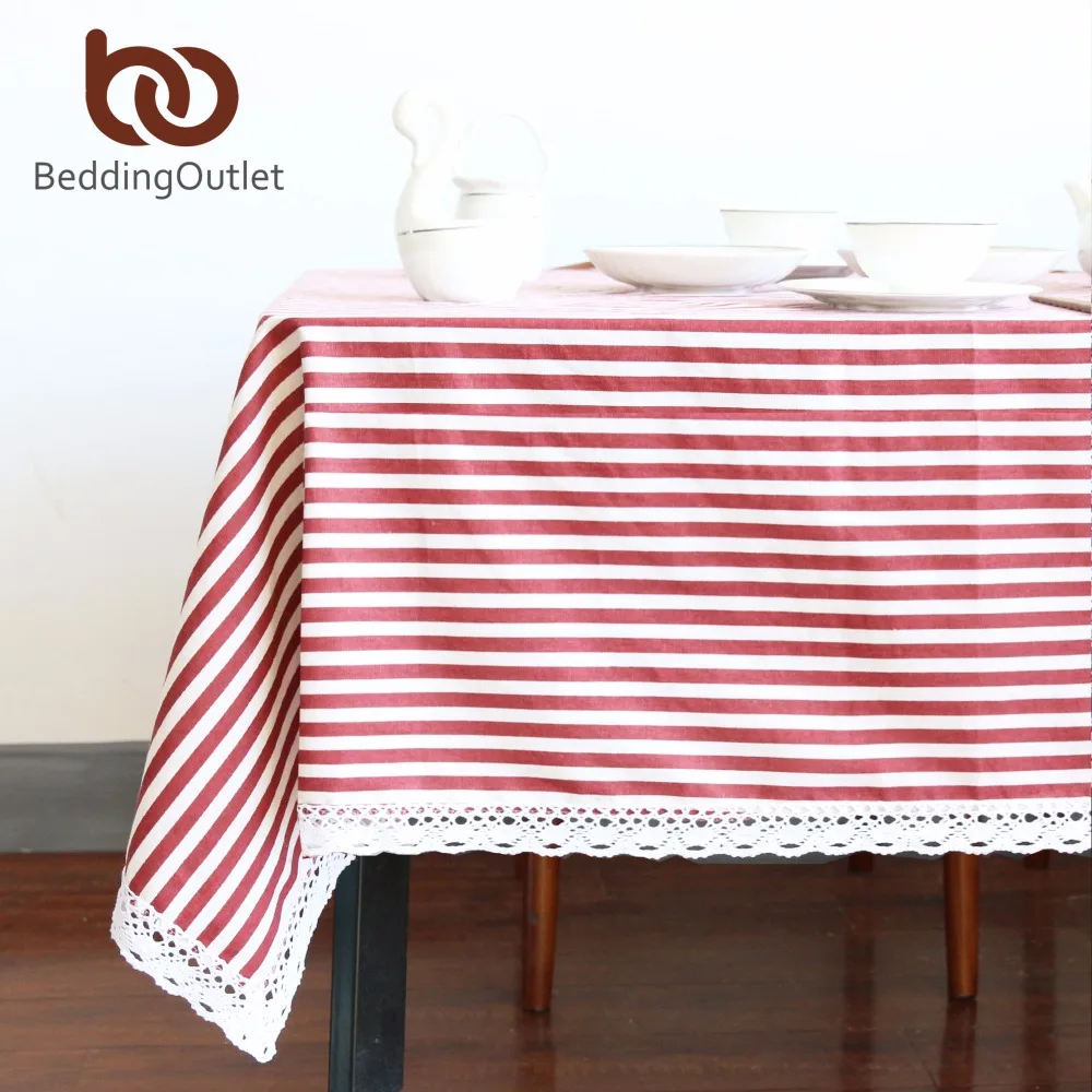 BeddingOutlet Red Striped Tablecloth Cotton Linen Dinner Stripe Table