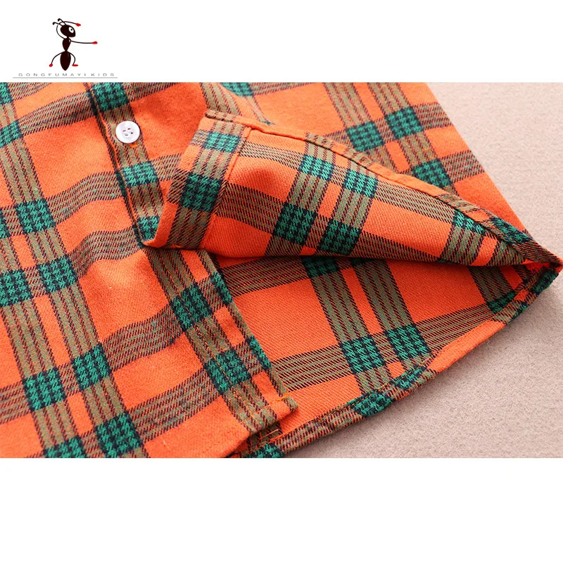  Hot Sale 100%Cotton Baby Boy Shirt Turn-down Collar Flannel Baby Blouse Tops Plaid Baby Shirts For 2-12 Years Old Kids Top 1908