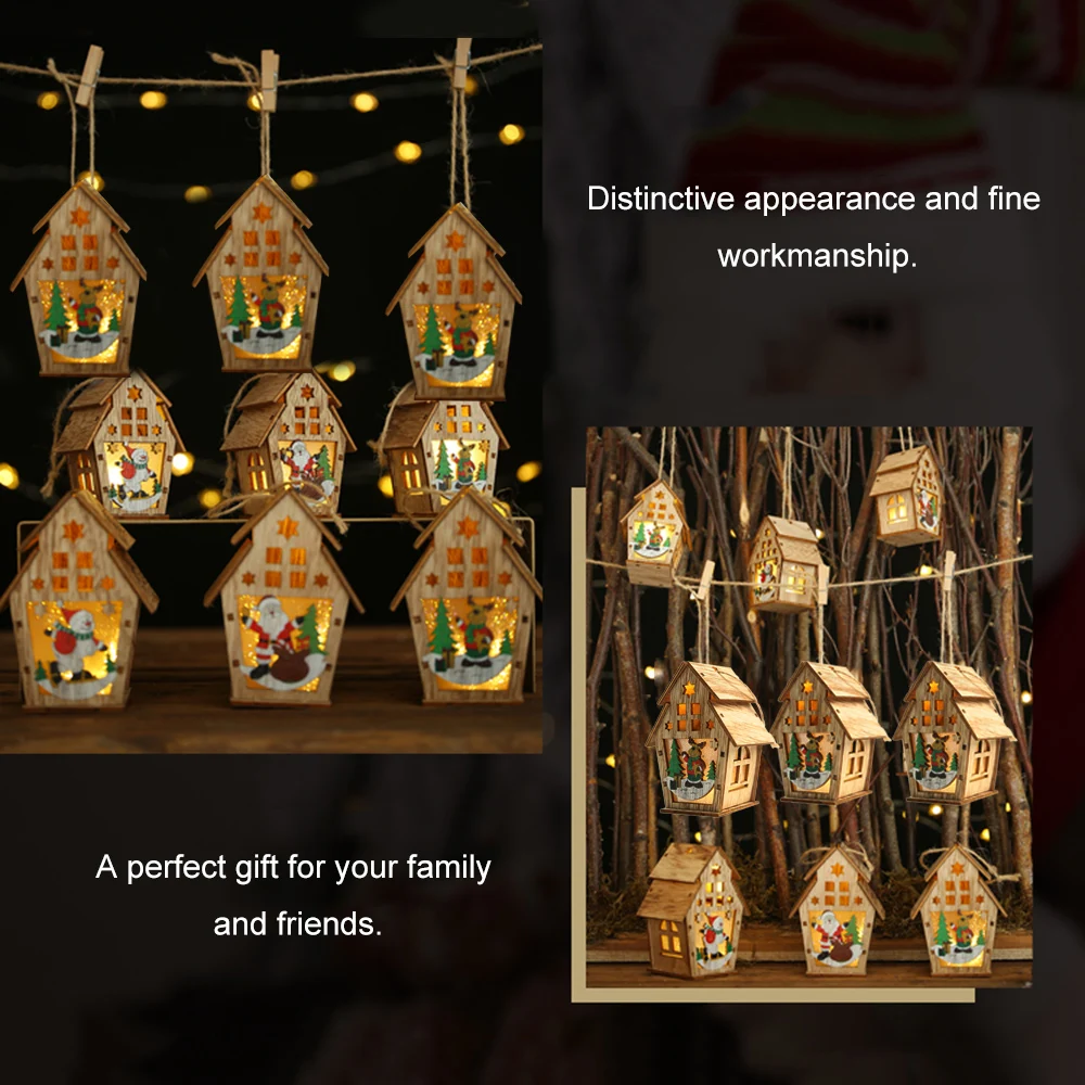 Рождественские сказочные огни, светящийся светодиодный деревянный дом, DIY деревянное домик, Рождественская елка, подвесные рождественские праздничные декоративные светодиодные фонари