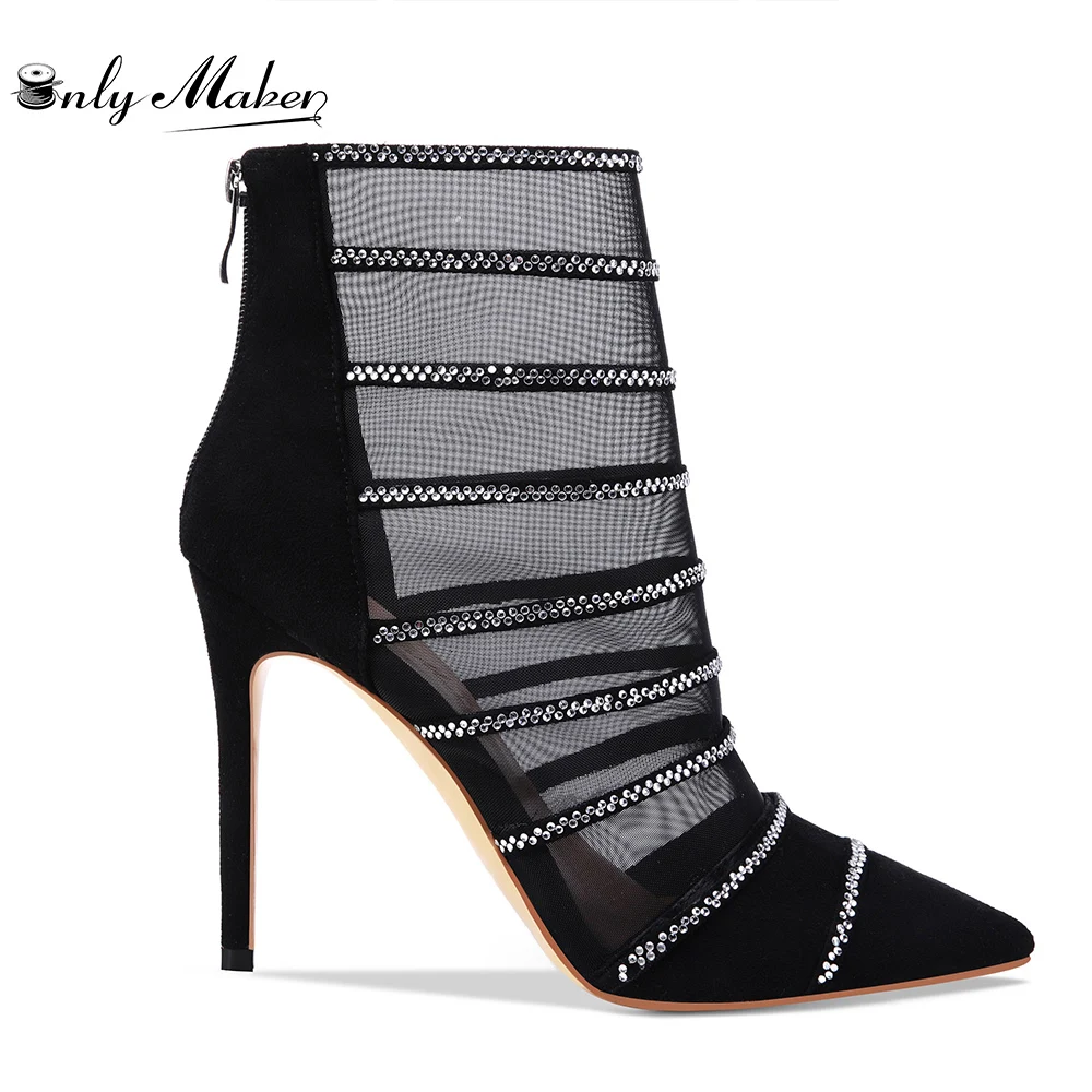 

Onlymaker Women's Peep Toe Mid Calf Boots Mesh Ankle Booties Platform Chunky High Heel Back Zipper Sandals Boot