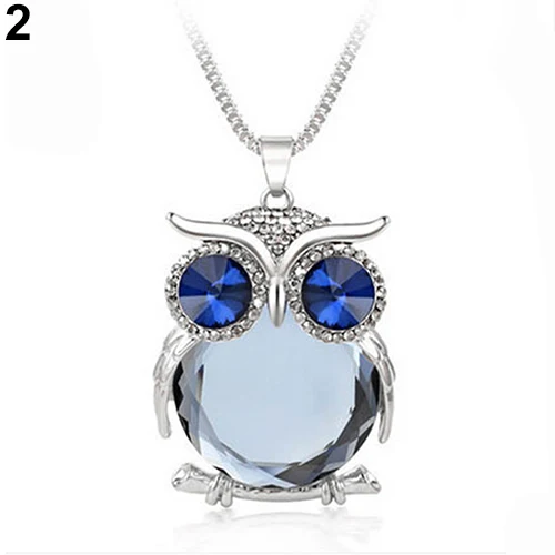 

Women Owl Necklace Rhinestone Crystal Pendant Necklace Animal Long Sweater Chain Jewelry