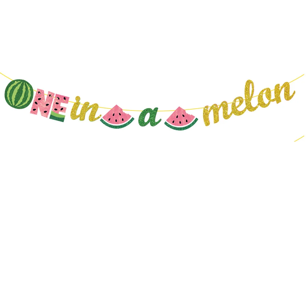 Летние Фрукты Арбуз день рождения тема вечерние украшения чашки пластины тянуть флаг арбуз вставка для торта фото папка - Цвет: one in a melon  flag