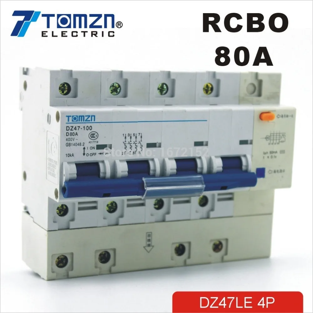 DZ47LE 4P 80A D Тип 400 В ~ 50 Гц/60 Гц УЗО остаточного тока с защитой от перегрузки и утечки