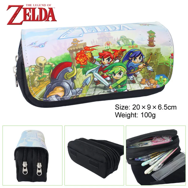 

2 Styles The Leagend Of Zelda PU Double Zipper Pencil Bag Anime Pencil Case Kids Gift Cartoon Stationery School Supplies 20cm