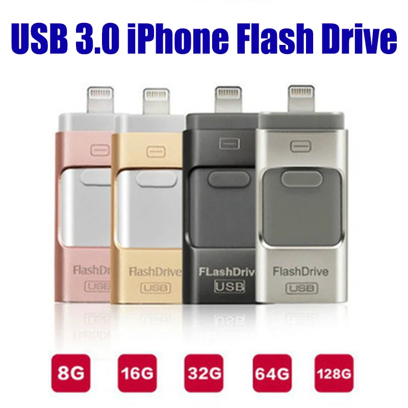 Флеш-накопитель для iPhone 7, iPad, iPod, iOS, Android, 128 ГБ, 64 ГБ, 32 ГБ, 16 ГБ, 8 ГБ, OTG USB 3,0, флеш-накопители, карта памяти HD, флешка