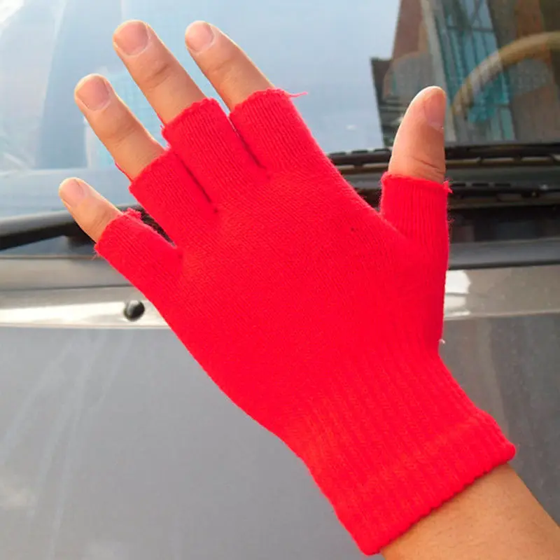 

Men Black Knitted Stretch Half Finger Fingerless Gloves for Winter Women Soft Warm Elastic Mittens Accessories Drop Ship