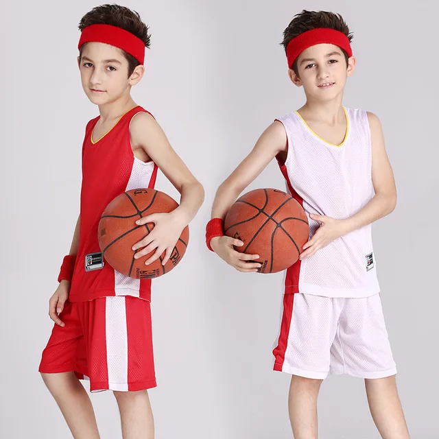 Reversible Kid Basketball Jersey & Shorts 2PCS Set/Suit Custom LOGO 2XS 3XL Child Boy Elementary