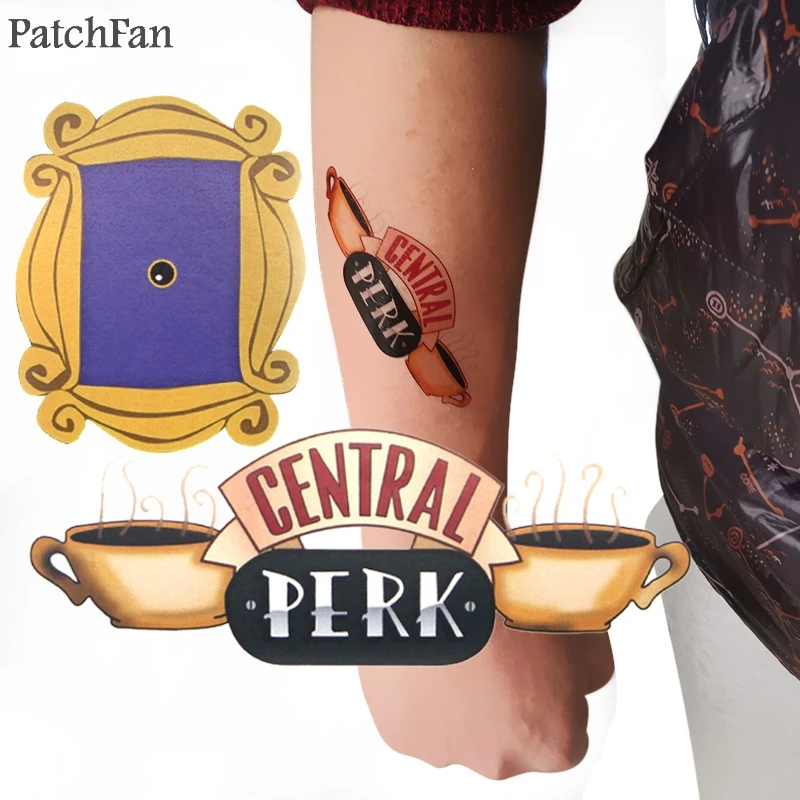 

2pcs Patchfan Friends tv show certral perk photo frame Temporary Body Art Tattoo Sticker Shoulder Arm diy Makeup cosplay A1513