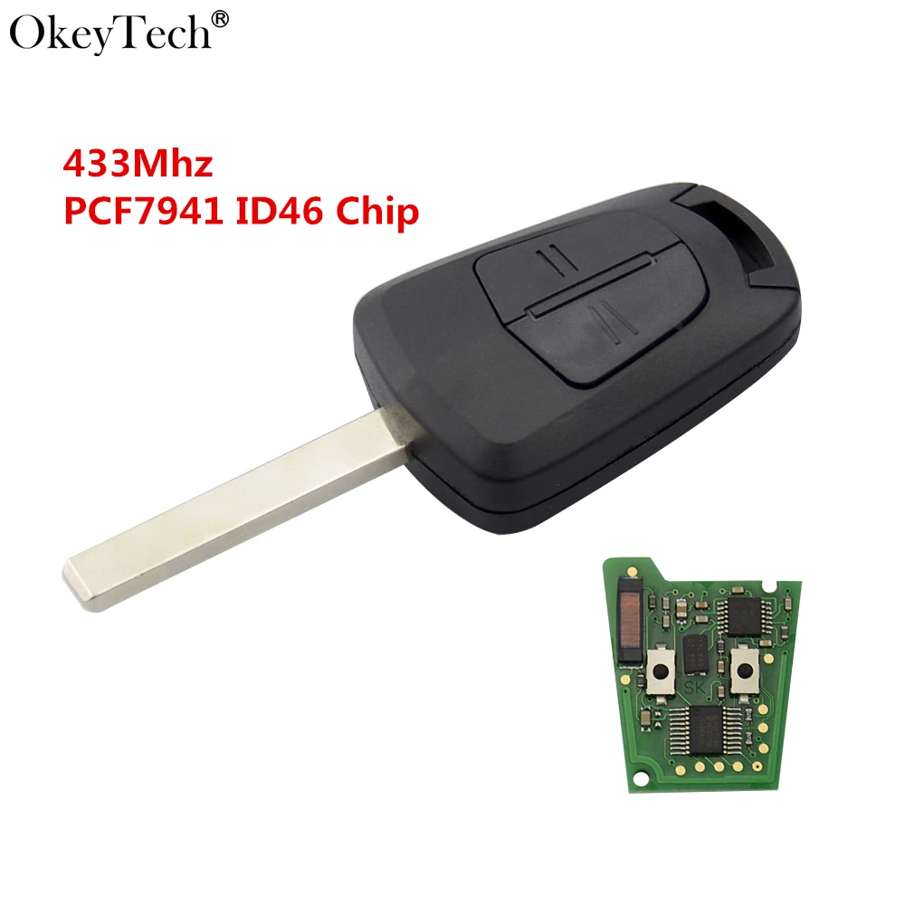Okeytech 2 Button Remote Control Car Key 433Mhz PCF7941 Chip For Opel Vauxhall Astra H J Corsa Insignia Uncut Blank HU100 Blade audew 18 led license number plate light for vauxhall opel corsa c d astra h insignia