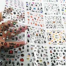 24 листа Хэллоуин дизайн 3D наклейки для дизайна ногтей Череп/тыква/Черный кот самоклеющиеся для ногтей кружевные наклейки# NTL29