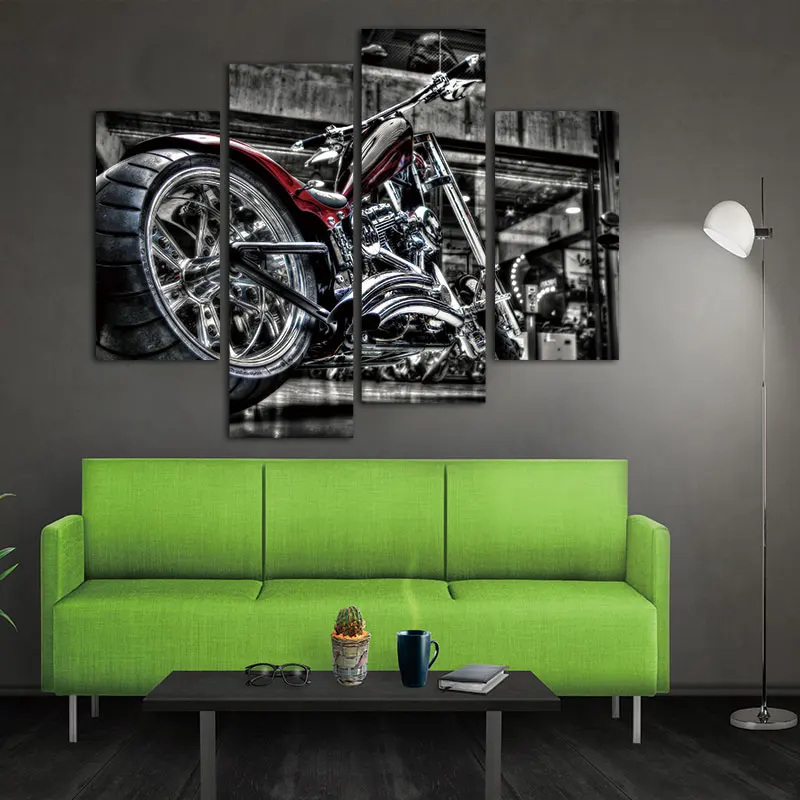 

4 Panels Unframed Canvas Photo Prints Motorcycle Wall Art Picture Canvas Paintings Wall Decorations Artwork Giclee Paintings