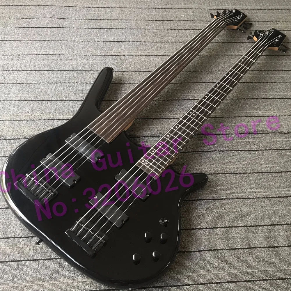 

custom shop Double Neck bass guitar;5strings fretted bass +6strings fretless bass;free shipping