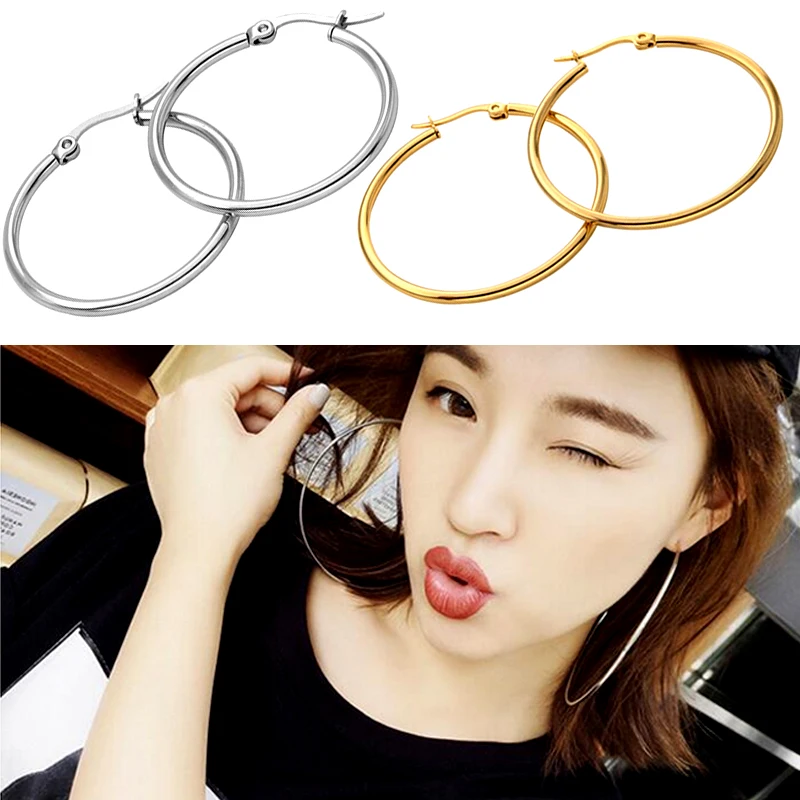 

Chic Earings Women Smooth Metal Circle Simple Jewelry 1 Pair Gold Silver Large Ring Hoop Big Sale