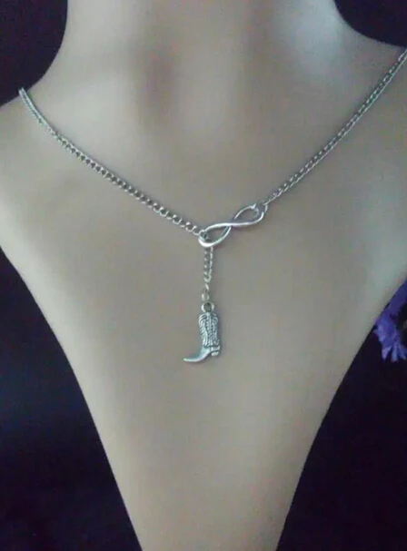 

Lucky 8&cowboy boots New Fashion Vintage silver charm sweater chain suitable necklace DIY Women jewelry Accessories