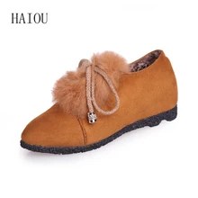 HAIOU Brands 2016 New Warm Shoes Women’s Boots Ankle Feathers Boots Fashion Shoes Black Falt Soft Bottom Casual Women Shoes