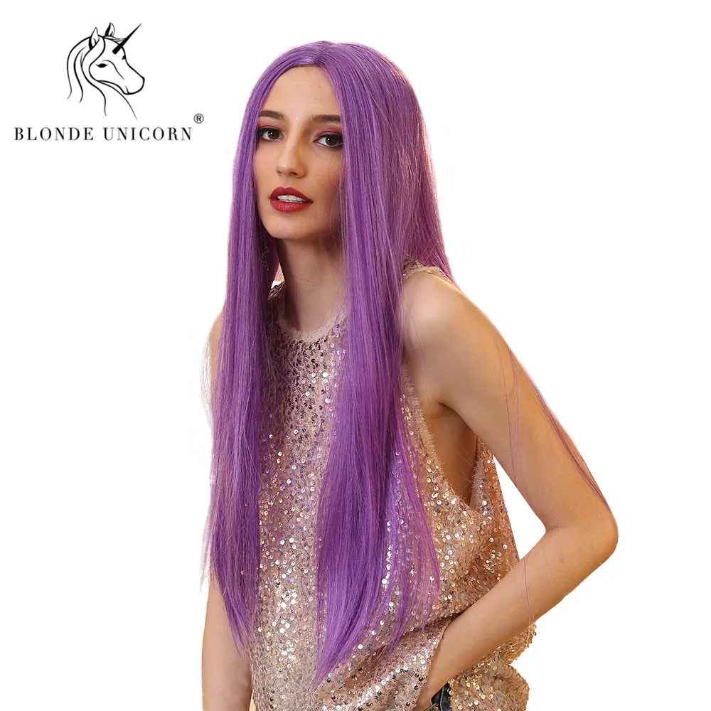 

BLONDE UNICORN 28" Synthetic Lace Front Middle Part Purple Wig for Women Long Straight Heat Resistant Canekalon Fiber Party Wig