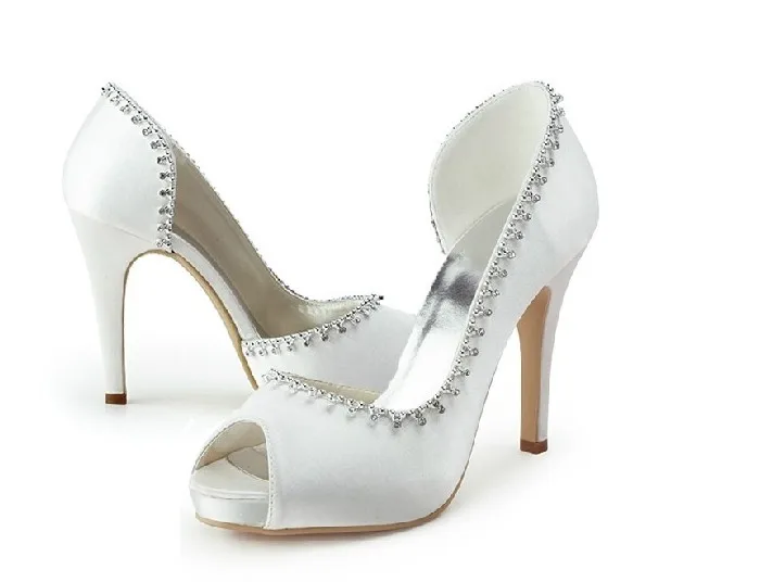 

2016 New Style White Woman Wedding Shoes Elegant Peep Toe High Heel Lady Shoes Satin Bridal Dress Shoes