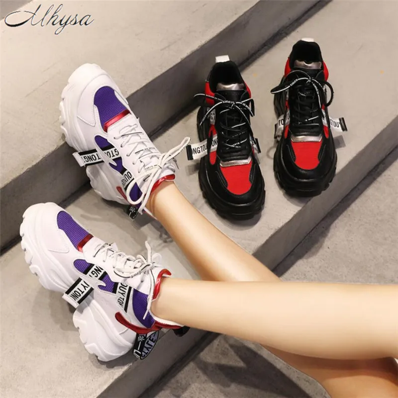 Women's Fashion Leather Platform Chunky Sneakers - Mhysa image 4