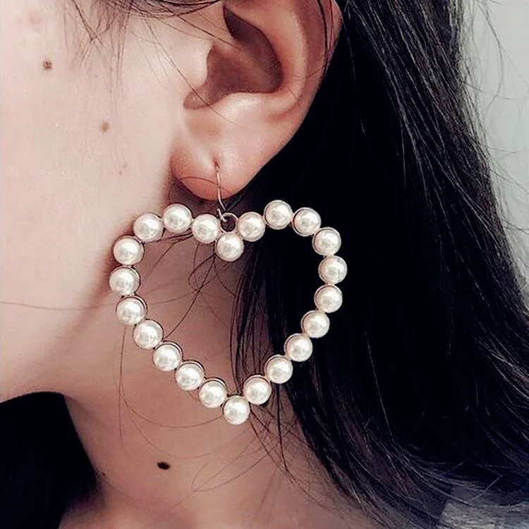 

Fashion Big Love Heart Design Drop Earrings for Women Jewelry Simulated Pearl Earing Hook Pending Gold Color Wedding Gift