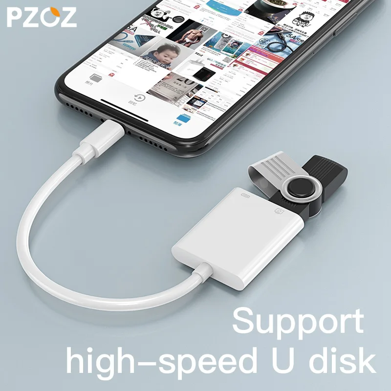 PZOZ 2 в 1 OTG кабель для apple iphone USB камера ридер адаптер Соединительный комплект кабель синхронизации данных для iphone x 8 7 Plus 6S