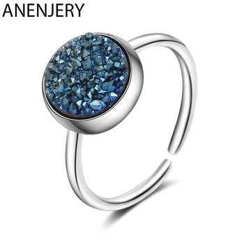 

ANENJERY Round Kyanite Irregular Stone Silver Color Rings For Women Adjustable Ring S-R466