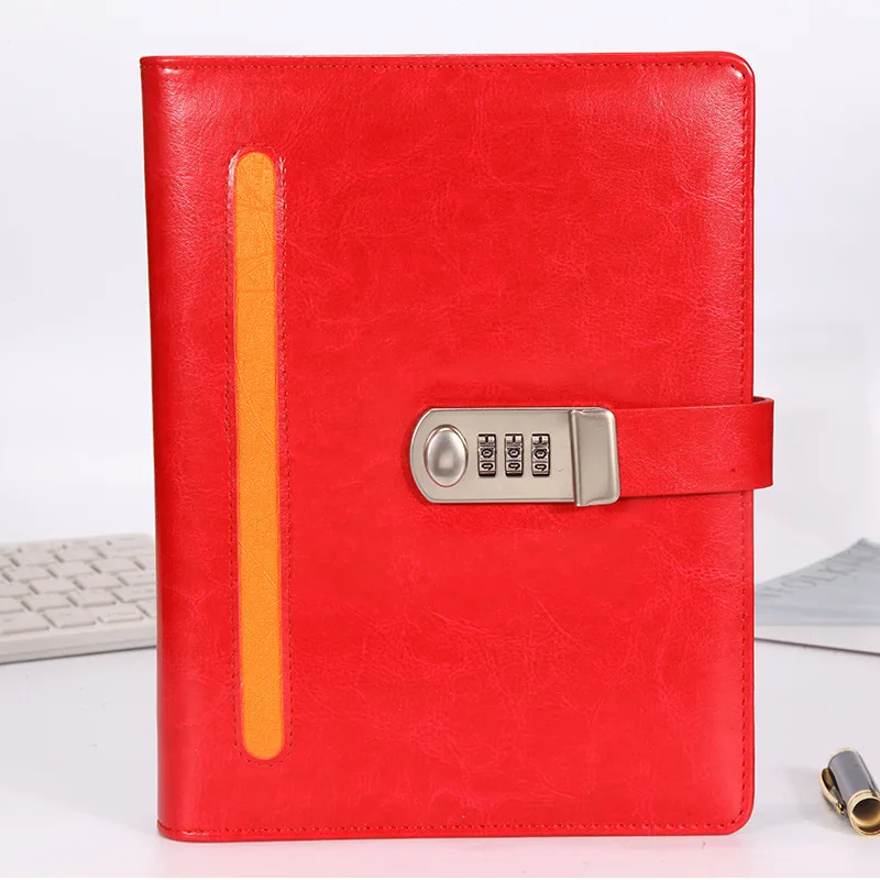 

A5 Red Cover Writing PU Faux Leather Notebook Spiral Notebook Smart Reusable Erasable Journal Notepad Planner With Metal Lock
