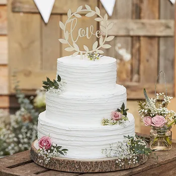 

Rustic Country Wedding Decoration Wooden Love and Vine Wedding Cake Topper Circle Decoration for Cake Decorating