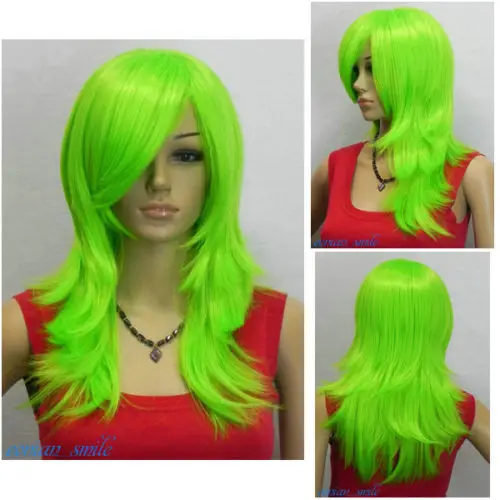 100% Picture full lace wig&gtFashion Light bright green Long Straight Cosplay women Wig |