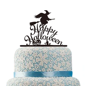 

Acrylic Broom Witch Cake Topper Happy Halloween Cake Topper Pumpkin Silhouette Cake Toppers Festival Gift Party Decorations