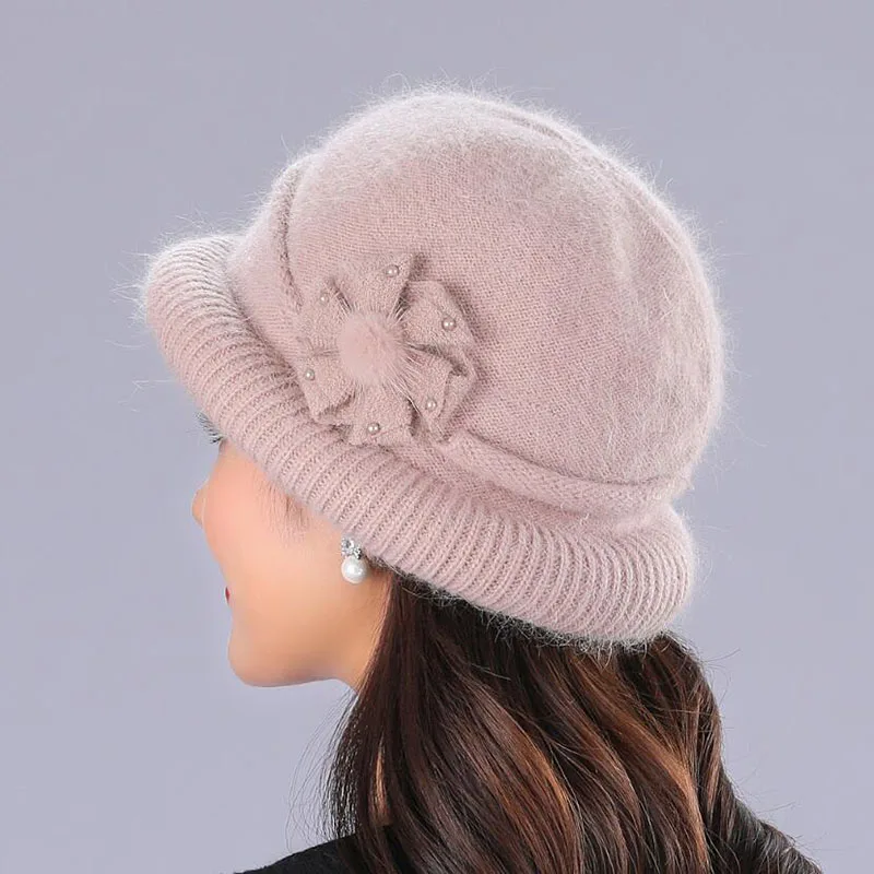SUOGRY, женская зимняя шапка, шапка с кроличьими животными, вязаная шерстяная шапка и шарф, одноцветная шапка Gorros, шапка с помпоном, теплая шапка Skullies