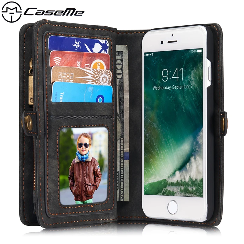 

For iPhone 7 Cover 4.7 inch Retro Leather Case with Zipper Wallet Card Multifunction Magnetic Phone Back Cover for Apple iPhone7