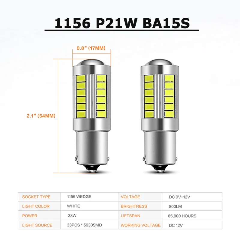 Oslamp T10 T15 T20 T25 1156 1157 SMD автомобилей светодиодные лампы перерыв сигнал поворота света Обратный Свет просвет чтение свет 12 В - Испускаемый цвет: 2pcs 1156 White