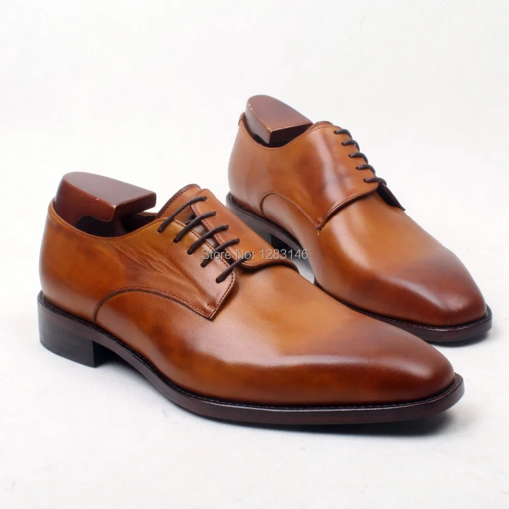 

obbilly Handmade Genuine Breathable Leather Upper/outsole/Insole Brown Color Derby Cement Craft Men's Square toe Shoe No.D204