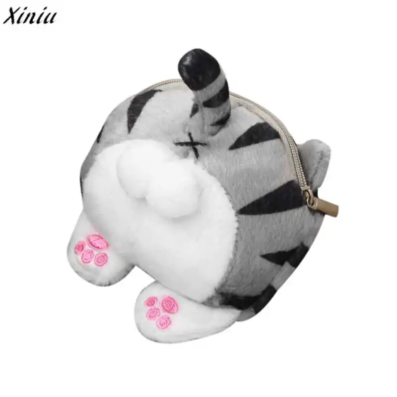 

2019 Kawaii Money Storage Gift Wallets Women Mini Cute Cat Butt Tail Plush Coin Purse Change Purse Bag Monederos Para Monedas