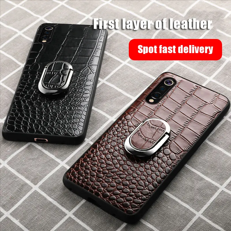 

Genuine Leather Car Magnetic Ring Holder Case For Xiaomi mi 9 9SE case back cover bracket phone case for For xiaomi 8 se capas